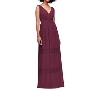 David’s Bridal Lace Inset Chiffon V-Neck Bridesmaid Long Dress